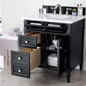 James Martin 650-V30-BKO-3CAR Brittany 30 Inch Single Vanity in Black Onyx with 3 cm Carrara Marble Top