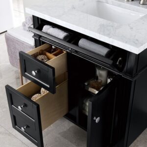 James Martin 650-V30-BKO-3CAR Brittany 30 Inch Single Vanity in Black Onyx with 3 cm Carrara Marble Top