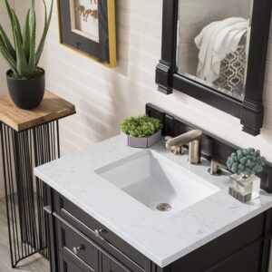 James Martin 650-V30-BKO-3EJP Brittany 30 Inch Single Vanity in Black Onyx with 3 cm Eternal Jasmine Pearl Quartz Top with Sink