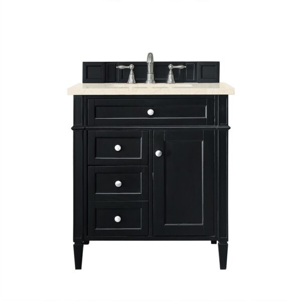 James Martin 650-V30-BKO-3EMR Brittany 30 Inch Single Vanity in Black Onyx with 3 CM Eternal Marfil Quartz Top