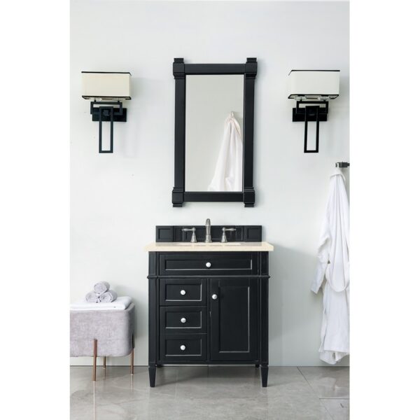 James Martin 650-V30-BKO-3EMR Brittany 30 Inch Single Vanity in Black Onyx with 3 CM Eternal Marfil Quartz Top