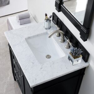 James Martin 650-V30-BKO-3CAR Brittany 30 Inch Single Vanity in Black Onyx with 3 cm Carrara Marble Top