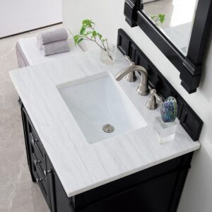 James Martin 650-V30-BKO-3AF Brittany 30 Inch Single Vanity in Black Onyx with 3 cm Arctic Fall Solid Surface Top