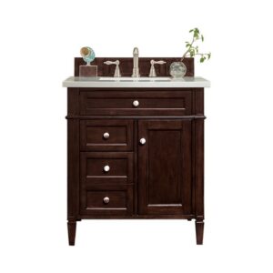 James Martin 650-V30-BNM-3AF Brittany 30 Inch Single Vanity in Burnished Mahogany with 3 cm Arctic Fall Solid Surface Top