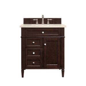 James Martin 650-V30-BNM-3EMR Brittany 30 Inch Single Vanity in Burnished Mahogany with 3 CM Eternal Marfil Quartz Top