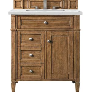 James Martin 650-V30-SBR-3ENC Brittany 30 Inch Single Vanity Cabinet with Ethereal Noctis Quartz Top - Saddle Brown