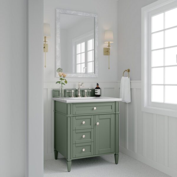 James Martin 650-V30-SC-3AF Brittany 30 Inch Smokey Celadon Single Sink Vanity with 3 cm Arctic Fall Top