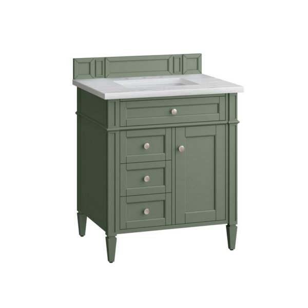 James Martin 650-V30-SC-3AF Brittany 30 Inch Smokey Celadon Single Sink Vanity with 3 cm Arctic Fall Top