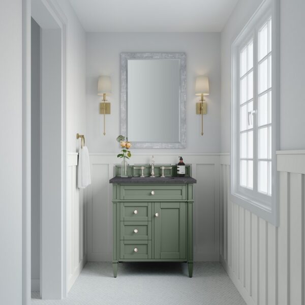 James Martin 650-V30-SC-3CSP Brittany 30 Inch Smokey Celadon Single Sink Vanity with 3 cm Charcoal Soapstone Top