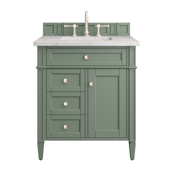 James Martin 650-V30-SC-3EJP Brittany 30 Inch Smokey Celadon Single Sink Vanity with 3 cm Eternal Jasmine Pearl Top