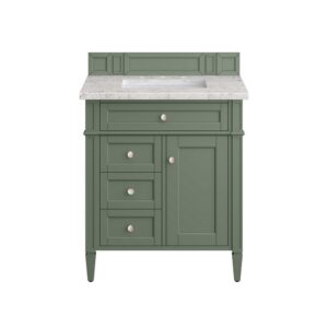 James Martin 650-V30-SC-3EJP Brittany 30 Inch Smokey Celadon Single Sink Vanity with 3 cm Eternal Jasmine Pearl Top