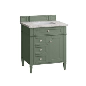 James Martin 650-V30-SC-3EJP Brittany 30 Inch Smokey Celadon Single Sink Vanity with 3 cm Eternal Jasmine Pearl Top