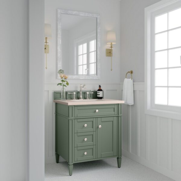 James Martin 650-V30-SC-3EMR Brittany 30 Inch Smokey Celadon Single Sink Vanity with 3 cm Eternal Marfil Top