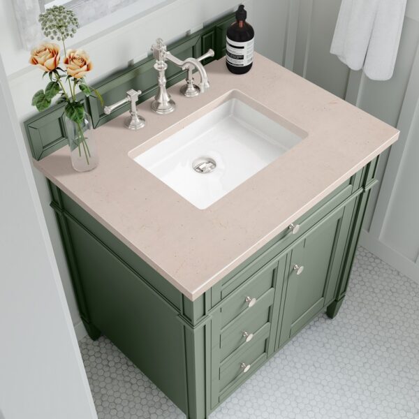 James Martin 650-V30-SC-3EMR Brittany 30 Inch Smokey Celadon Single Sink Vanity with 3 cm Eternal Marfil Top