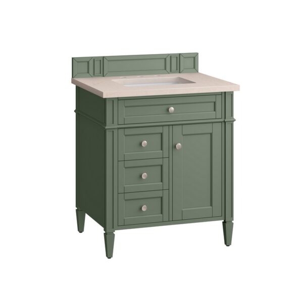 James Martin 650-V30-SC-3EMR Brittany 30 Inch Smokey Celadon Single Sink Vanity with 3 cm Eternal Marfil Top