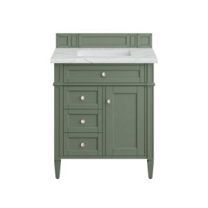 James Martin 650-V30-SC-3ENC Brittany 30 Inch Smokey Celadon Single Sink Vanity with 3 cm Ethereal Noctis Top