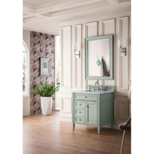 James Martin 650-V30-SGR-3CAR Brittany 30 Inch Single Vanity in Sage Green with 3 CM Carrara Marble Top