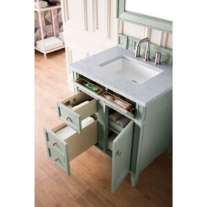 James Martin 650-V30-SGR-3CAR Brittany 30 Inch Single Vanity in Sage Green with 3 CM Carrara Marble Top