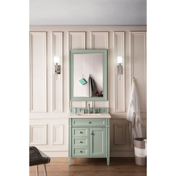 James Martin 650-V30-SGR-3EMR Brittany 30 Inch Single Vanity in Sage Green with 3 CM Eternal Marfil Quartz Top