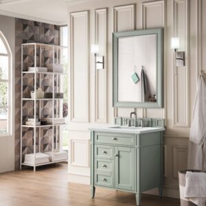 James Martin 650-V30-SGR-3ENC Brittany 30 Inch Single Vanity Cabinet with Ethereal Noctis Quartz Top - Sage Green