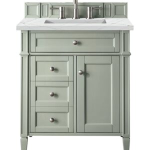 James Martin 650-V30-SGR-3ENC Brittany 30 Inch Single Vanity Cabinet with Ethereal Noctis Quartz Top - Sage Green