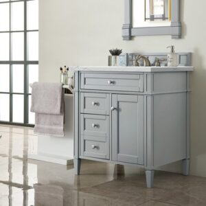 James Martin 650-V30-UGR-3ENC Brittany 30 Inch Single Vanity Cabinet with Ethereal Noctis Quartz Top - Urban Gray