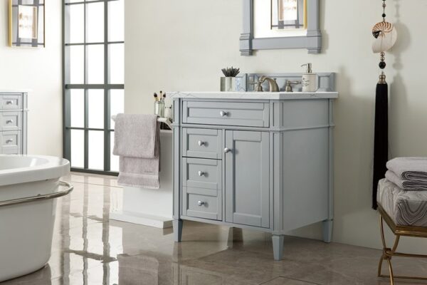 James Martin 650-V30-UGR-3ENC Brittany 30 Inch Single Vanity Cabinet with Ethereal Noctis Quartz Top - Urban Gray