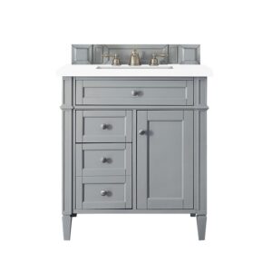 James Martin 650-V30-3WZ Brittany 30 Inch Single Vanity with 3cm White Zeus Quartz Top