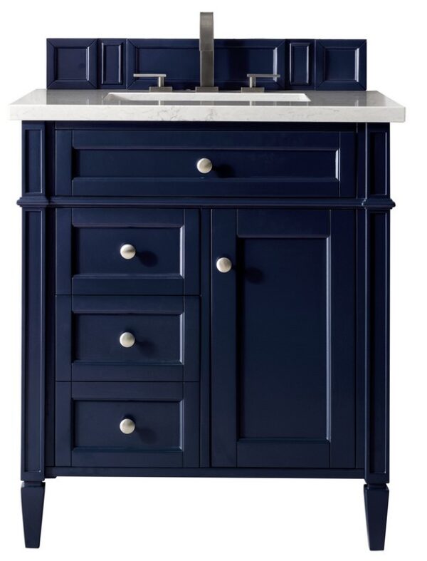 James Martin 650-V30-VBL-3EJP Brittany 30 Inch Single Vanity in Victory Blue with 3 cm Eternal Jasmine Pearl Quartz Top with Sink