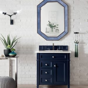 James Martin 650-V30-VBL-3EJP Brittany 30 Inch Single Vanity in Victory Blue with 3 cm Eternal Jasmine Pearl Quartz Top with Sink