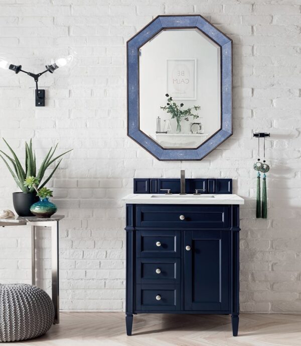 James Martin 650-V30-VBL-3ENC Brittany 30 Inch Single Vanity Cabinet with Ethereal Noctis Quartz Top - Victory Blue