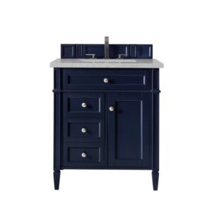 James Martin 650-V30-VBL-3ESR Brittany 30 Inch Single Vanity in Victory Blue with 3 CM Eternal Serena Quartz Top