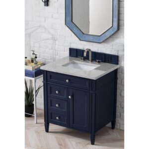 James Martin 650-V30-VBL-3ESR Brittany 30 Inch Single Vanity in Victory Blue with 3 CM Eternal Serena Quartz Top