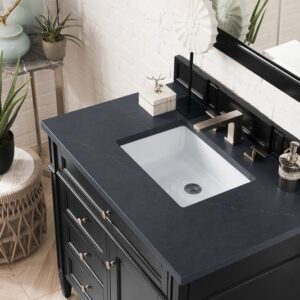 James Martin 650-V36-BKO-3CSP Brittany 36 Inch Black Onyx Single Vanity with 3 cm Charcoal Soapstone Quartz Top with Sink