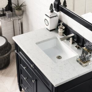 James Martin 650-V36-BKO-3EJP Brittany 36 Inch Black Onyx Single Vanity with 3 cm Eternal Jasmine Pearl Quartz Top with Sink