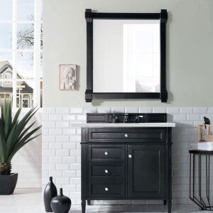 James Martin 650-V36-BKO-3ENC Brittany 36 Inch Single Vanity Cabinet with Ethereal Noctis Quartz Top - Black Onyx