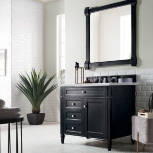 James Martin 650-V36-BKO-3ENC Brittany 36 Inch Single Vanity Cabinet with Ethereal Noctis Quartz Top - Black Onyx