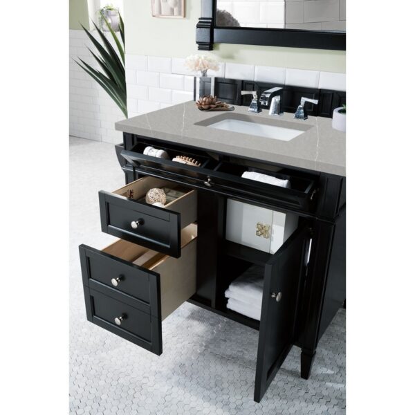 James Martin 650-V36-BKO-3ESR Brittany 36 Inch Black Onyx Single Vanity with 3 CM Eternal Serena Quartz Top