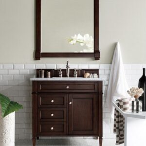 James Martin 650-V36-BNM-3CAR Brittany 36 Inch Burnished Mahogany Single Vanity with 3 cm Carrara Marble Top