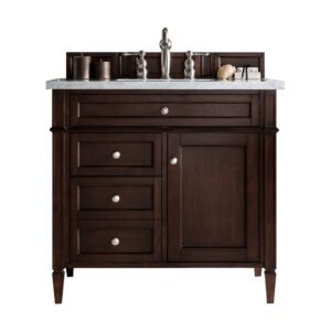 James Martin 650-V36-BNM-3CAR Brittany 36 Inch Burnished Mahogany Single Vanity with 3 cm Carrara Marble Top