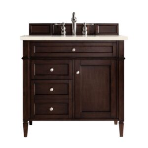 James Martin 650-V36-BNM-3EMR Brittany 36 Inch Burnished Mahogany Single Vanity with 3 CM Eternal Marfil Quartz Top