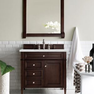 James Martin 650-V36-BNM-3ENC Brittany 36 Inch Single Vanity Cabinet with Ethereal Noctis Quartz Top - Burnished Mahogany