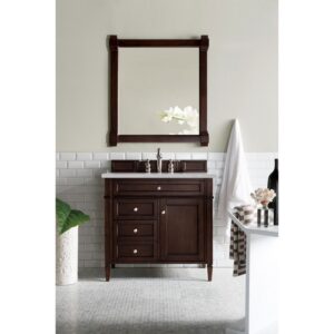 James Martin 650-V36-BNM-3ESR Brittany 36 Inch Burnished Mahogany Single Vanity with 3 CM Eternal Serena Quartz Top