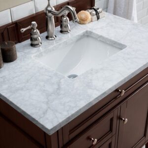 James Martin 650-V36-BNM-3CAR Brittany 36 Inch Burnished Mahogany Single Vanity with 3 cm Carrara Marble Top