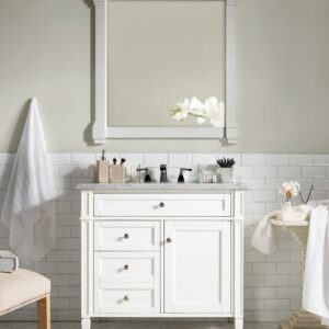 James Martin 650-V36-BW-3CAR Brittany 36 Inch Bright White Single Vanity with 3 cm Carrara Marble Top