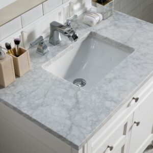 James Martin 650-V36-BW-3CAR Brittany 36 Inch Bright White Single Vanity with 3 cm Carrara Marble Top