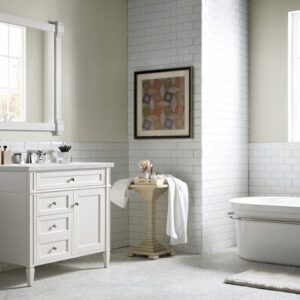 James Martin 650-V36-BW-3ENC Brittany 36 Inch Single Vanity Cabinet with Ethereal Noctis Quartz Top - Bright White