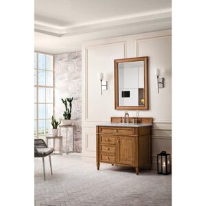 James Martin 650-V36-SBR-3AF Brittany 36 Inch Saddle Brown Single Vanity with 3 CM Arctic Fall Solid Surface Top