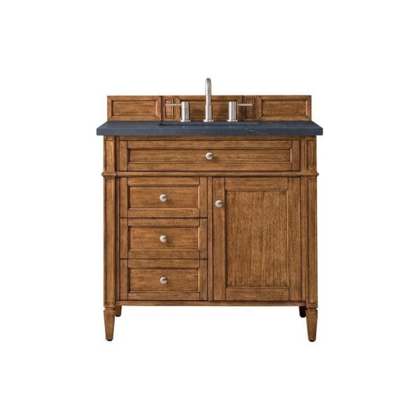 James Martin 650-V36-SBR-3CSP Brittany 36 Inch Saddle Brown Single Vanity with 3 CM Charcoal Soapstone Quartz Top