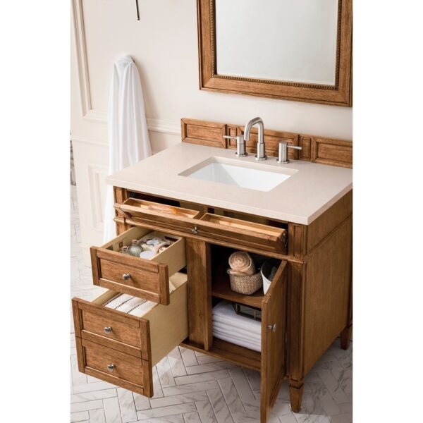 James Martin 650-V36-SBR-3EMR Brittany 36 Inch Saddle Brown Single Vanity with 3 CM Eternal Marfil Quartz Top